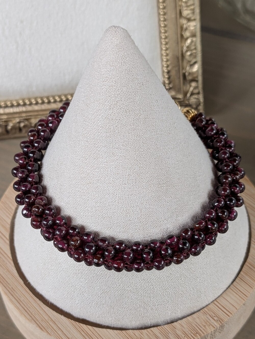 Genuine Garnet Bead Bracelet | Handwoven Multi-Strand | Gold Tone Clasp Artisan